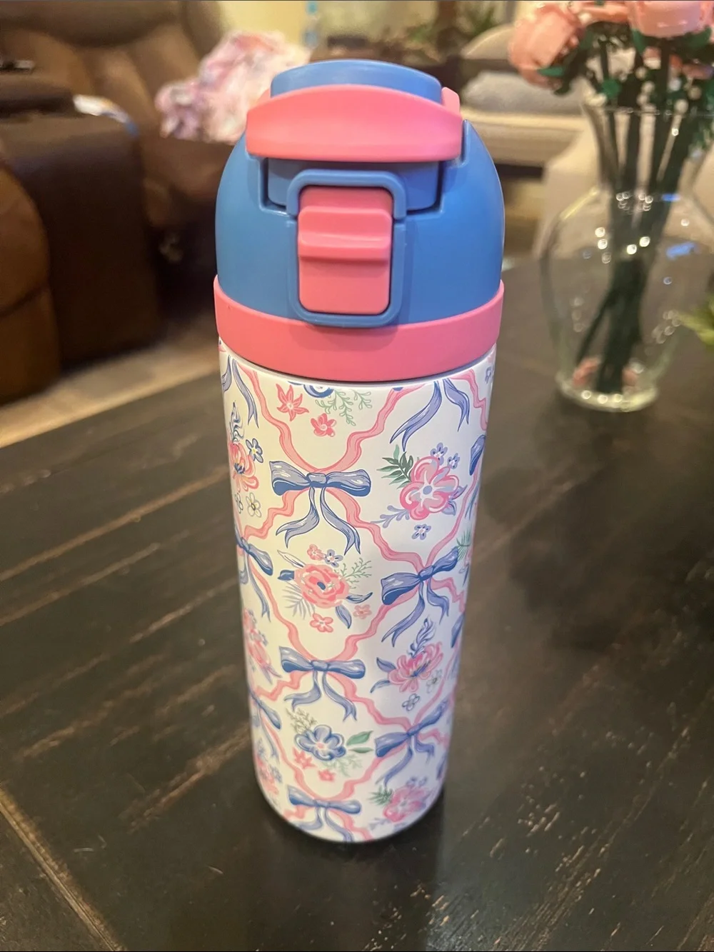 Simply Belle Pink & Blue Floral Insulated Water Bottle